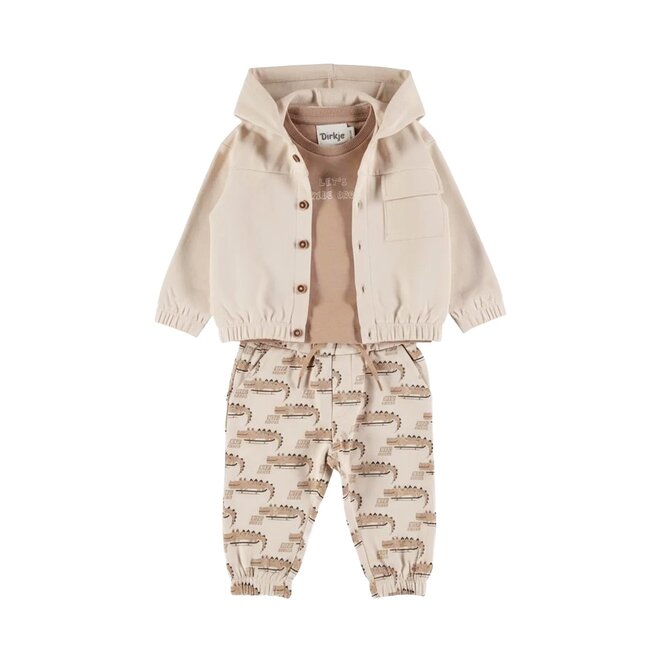 Dirkje Jungen-Set: cremefarbene Strickjacke, Hemd und Jogginghose