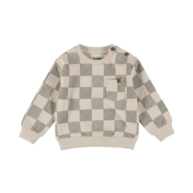 Dirkje jongens loose fit sweater off white geblokt