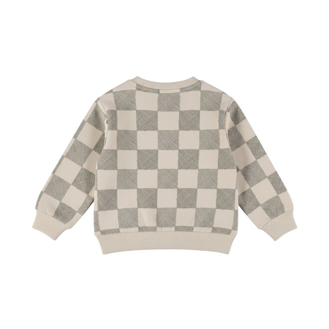 Dirkje jongens loose fit sweater off white geblokt