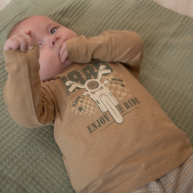Dirkje boys’ long-sleeved top, brown, motorbike