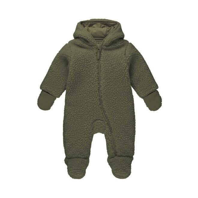 Dirkje boys’ baby teddy snowsuit, green, hooded