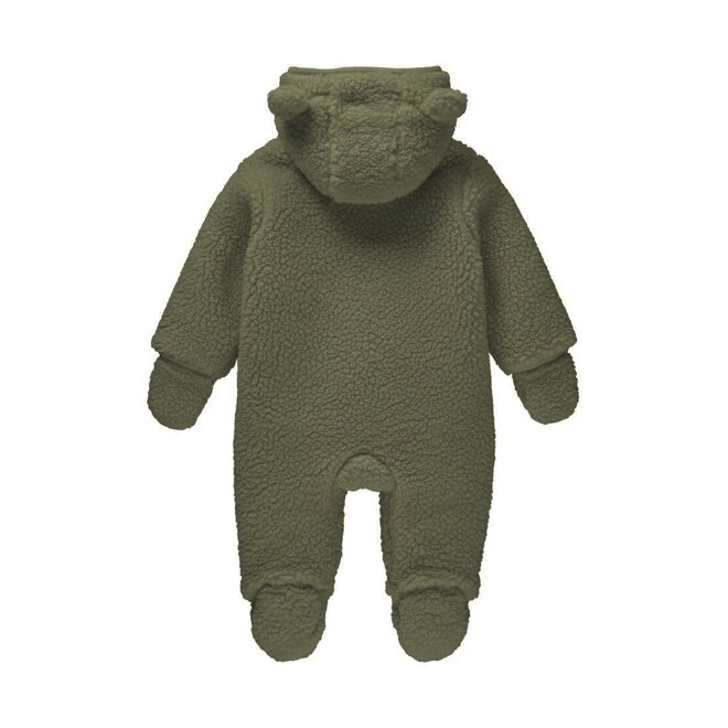 Dirkje boys’ baby teddy snowsuit, green, hooded