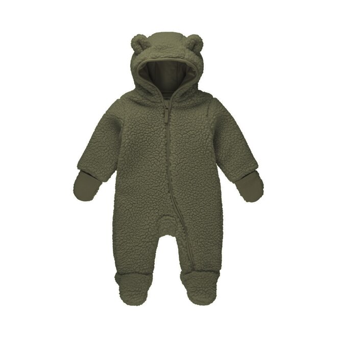 Dirkje boys’ baby teddy snowsuit, green, hooded