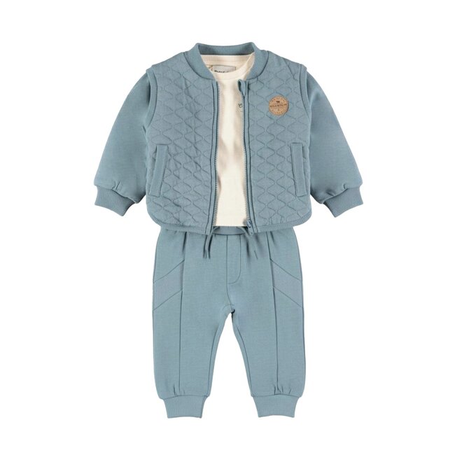 Dirkje boys’ set, blue: cardigan, long-sleeved top, jogging bottoms