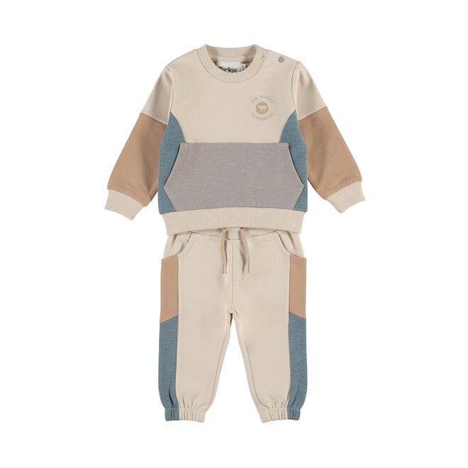 Dirkje boys’ set: jumper and trousers, off-white, beige and blue