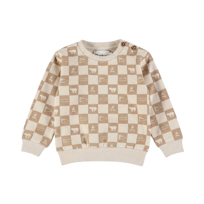 Dirkje boys’ jumper, off-white and beige, checked