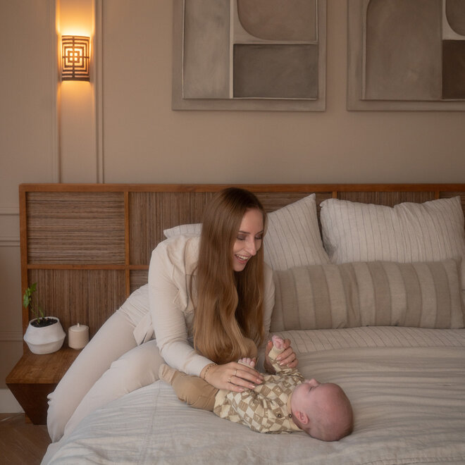 Dirkje jongens sweater off white beige geblokt