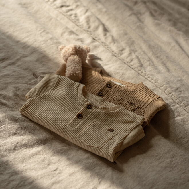 Dirkje boys’ set: long-sleeved top, brown, off-white