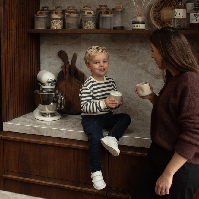 Dirkje jongens sweater off white gestreept