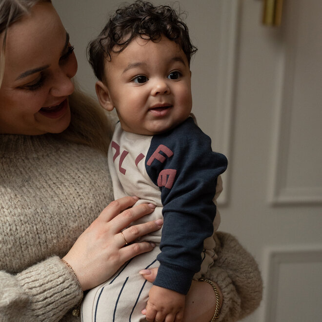 Dirkje boys’ set: jumper and trousers, beige, striped