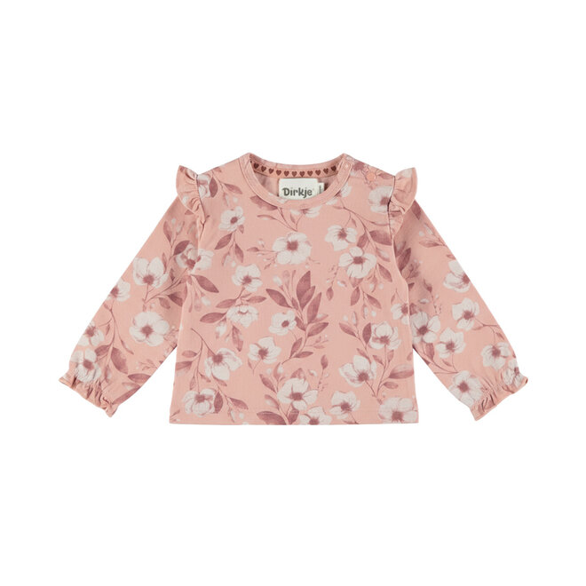 Dirkje meisjes longsleeve lichtroze bloemen ruffles
