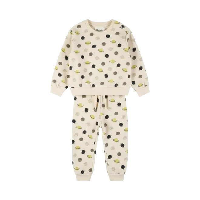 Dirkje jongens set trui joggingbroek beige planeet