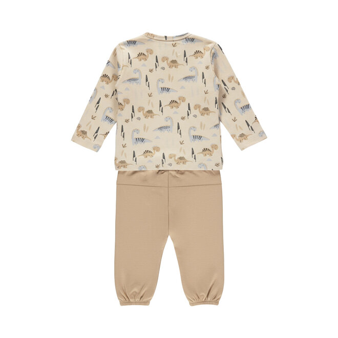 Dirkje jongens set beige longsleeve joggingbroek dino