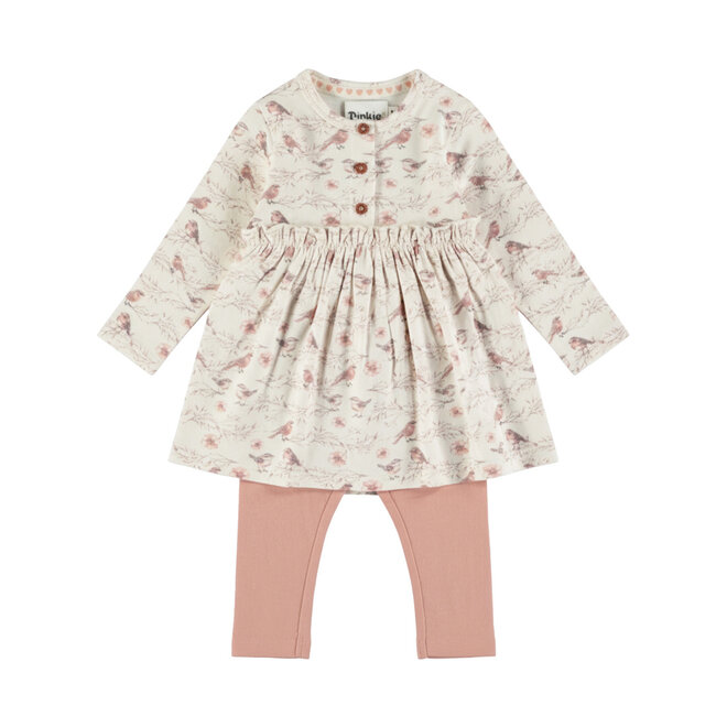 Dirkje meisjes set wit jurk legging vogels