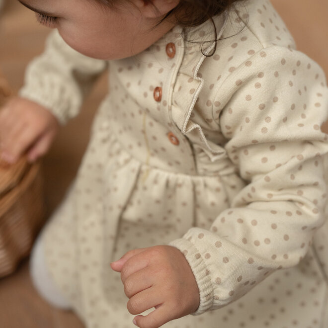 Dirkje Mädchen-Kleid beige mit Punkten und Rüschen