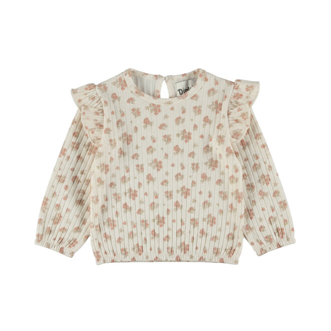 Dirkje girls’ long-sleeved top, white, floral, ruffles