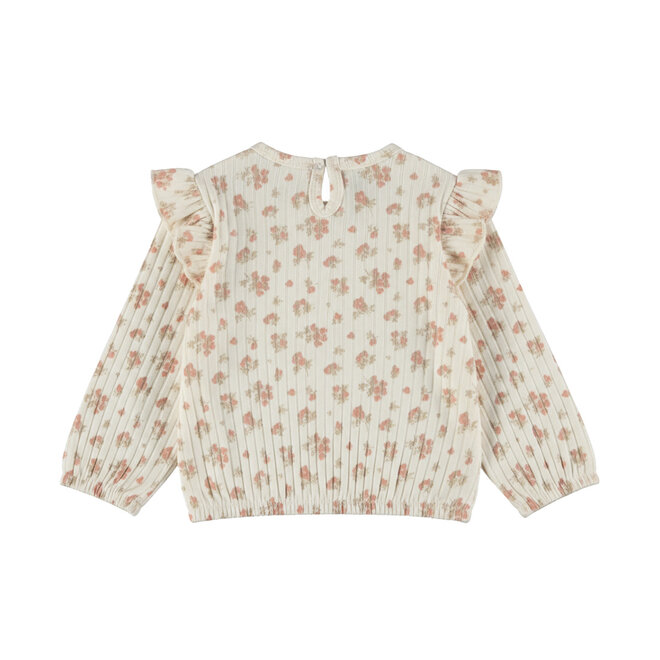 Dirkje girls’ long-sleeved top, white, floral, ruffles