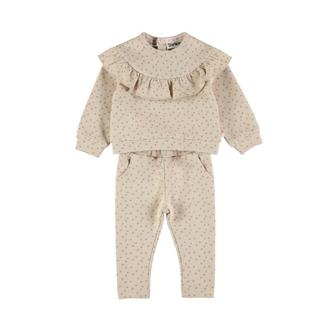 Dirkje meisjes set beige sweater broek stipjes