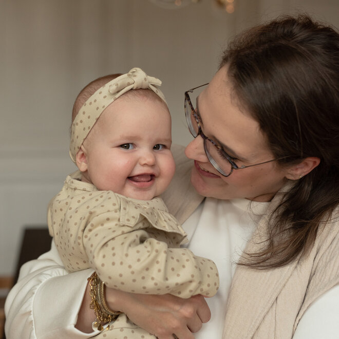 Dirkje meisjes set beige sweater broek stipjes