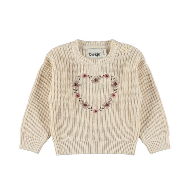 Dirkje Mädchenpullover in Off-White mit gestricktem Herz