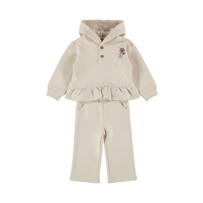 Dirkje meisjes set beige hoodie wide leg broek ruffles