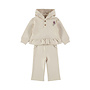 Dirkje girls’ set: beige hoodie, wide-leg trousers, ruffles