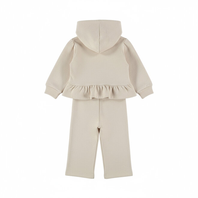 Dirkje girls’ set: beige hoodie, wide-leg trousers, ruffles
