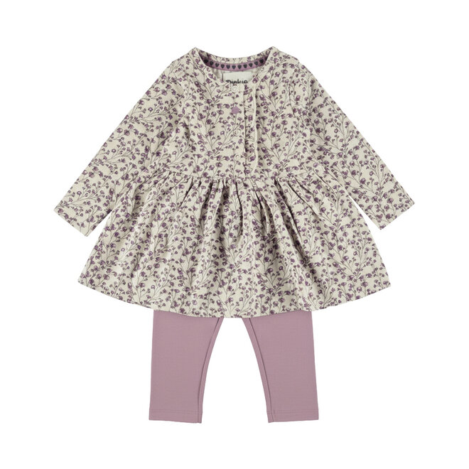 Dirkje Mädchen-Set: lila Kleid, Leggings, Blumen