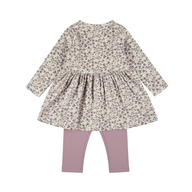 Dirkje girls’ set: purple dress, leggings, flowers