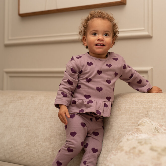 Dirkje meisjes set paars sweater broek hartjes