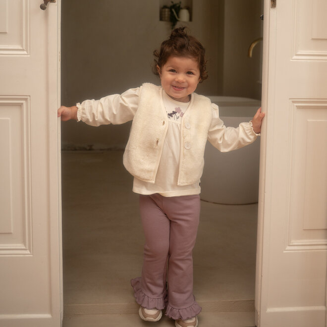 Dirkje girls’ long-sleeved top, off-white, embroidered flowers