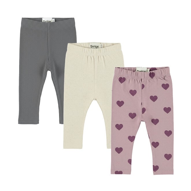 Dirkje meisjes set leggings grijs beige paars hartjes