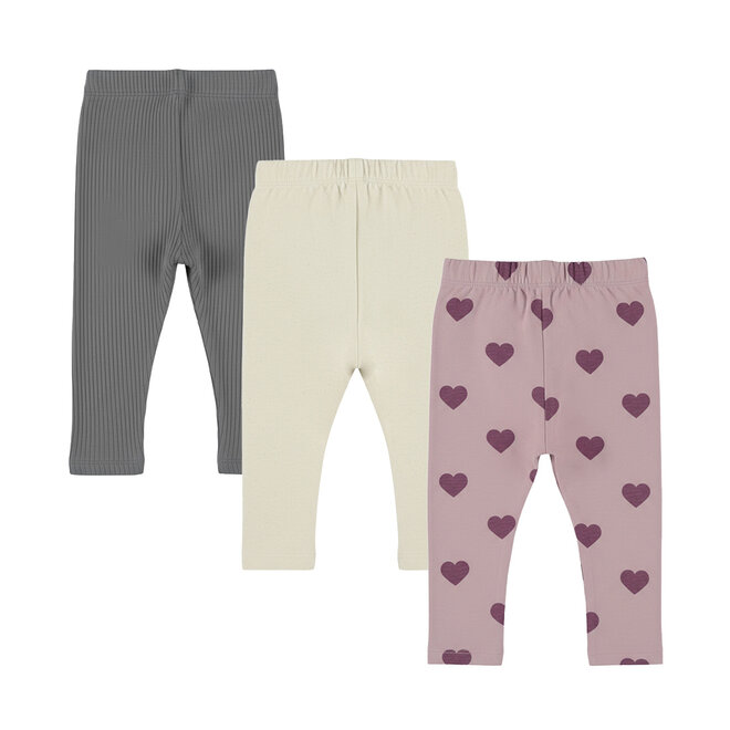 Dirkje meisjes set leggings grijs beige paars hartjes