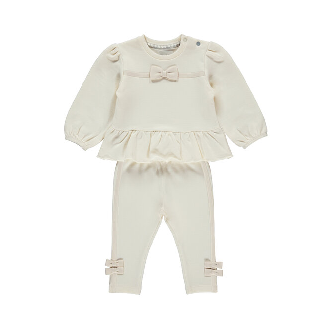 Dirkje Mädchen-Set, cremefarben, Pullover, Hose, Schleifen