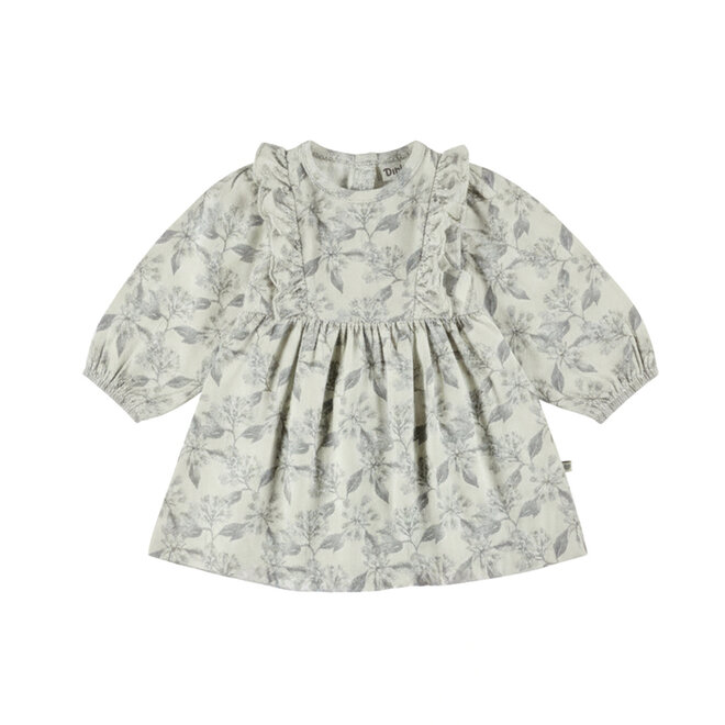 Dirkje Mädchen-Kleid, cremefarben, grau, Blumen, Rüschen