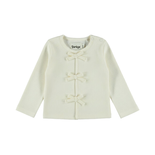 Dirkje girls’ long-sleeved top, off-white, with bows and ribbed trim