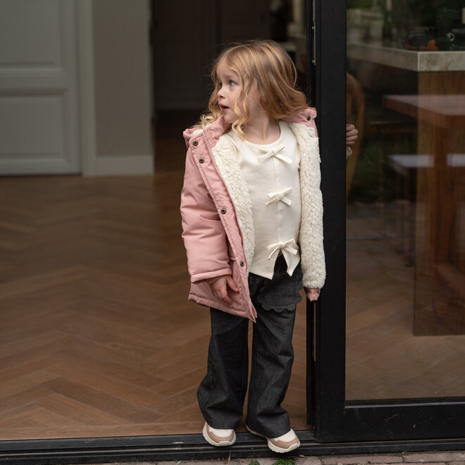 Dirkje meisjes longsleeve off white strikjes rib