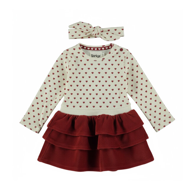 Dirkje meisjes set off white rood jurk haarband hartjes