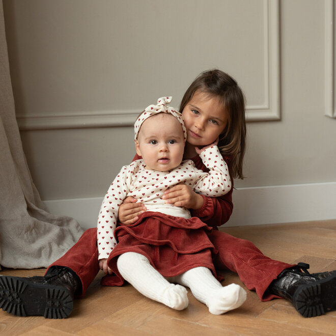 Dirkje meisjes set off white rood jurk haarband hartjes
