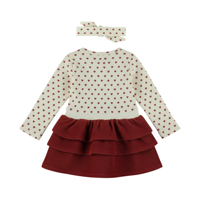 Dirkje Mädchen-Set, cremefarben-rot, Kleid, Haarband mit Herzchen
