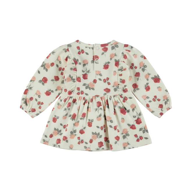 Dirkje girls’ dress, off-white, roses, ruffles