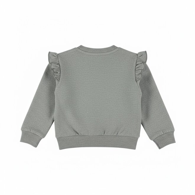 Dirkje Mädchenpullover in Grau mit Hundemotiv und Rüschen