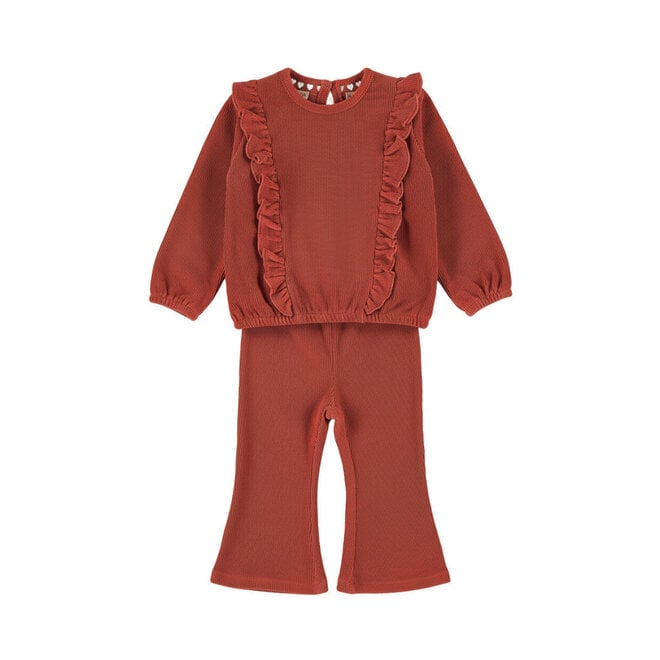 Dirkje meisjes set rood sweater flared broek ruffles