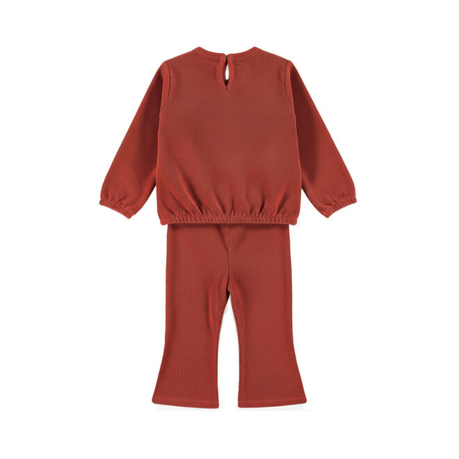 Dirkje Mädchen-Set: roter Pullover und ausgestellte Hose mit Rüschen