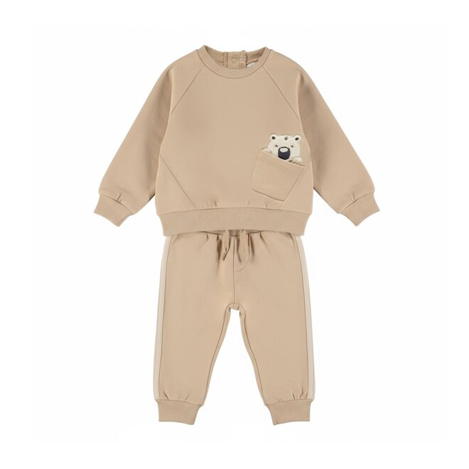 Dirkje jongens set beige loose fit sweater joggingbroek beer