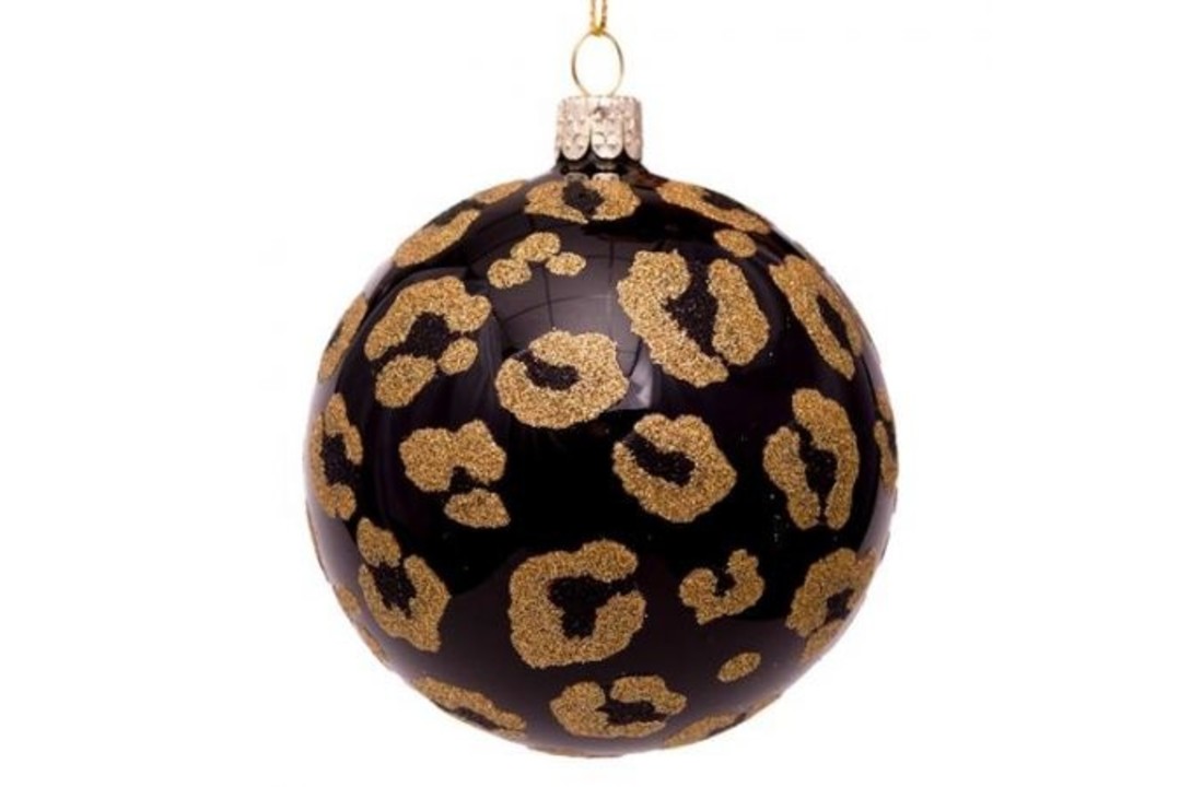 Bauble glass black leopard print