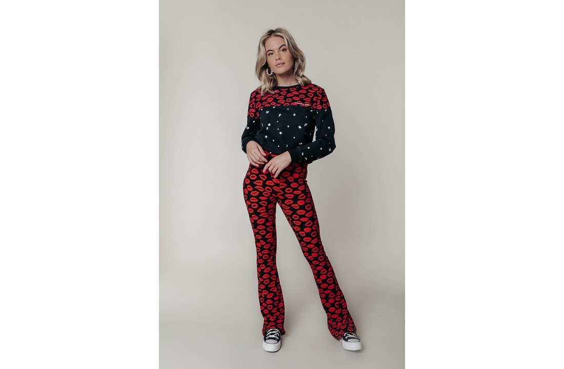 Colourful Rebel Lips Stars Colorblock Basic Sweat Women Black