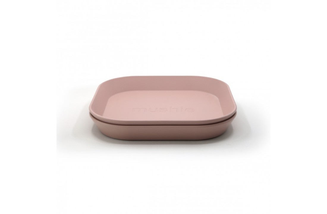 Mushie Plates square Blush set van 2