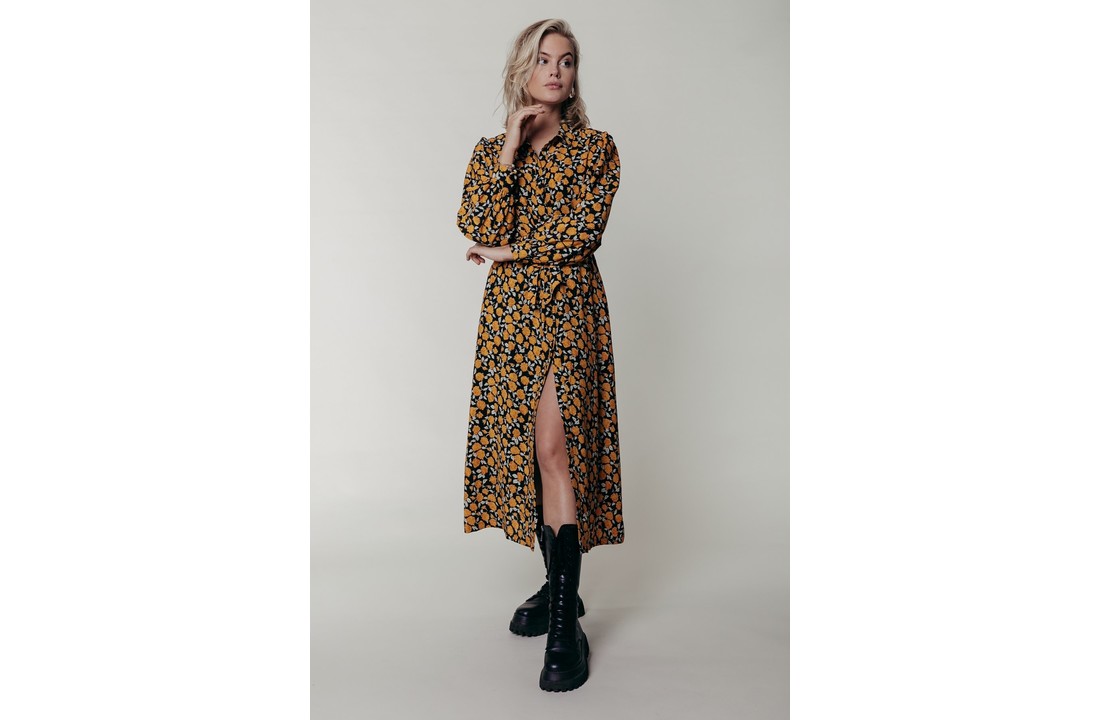 Kera Flower Maxi Skirt Dress Women Black/Yellow