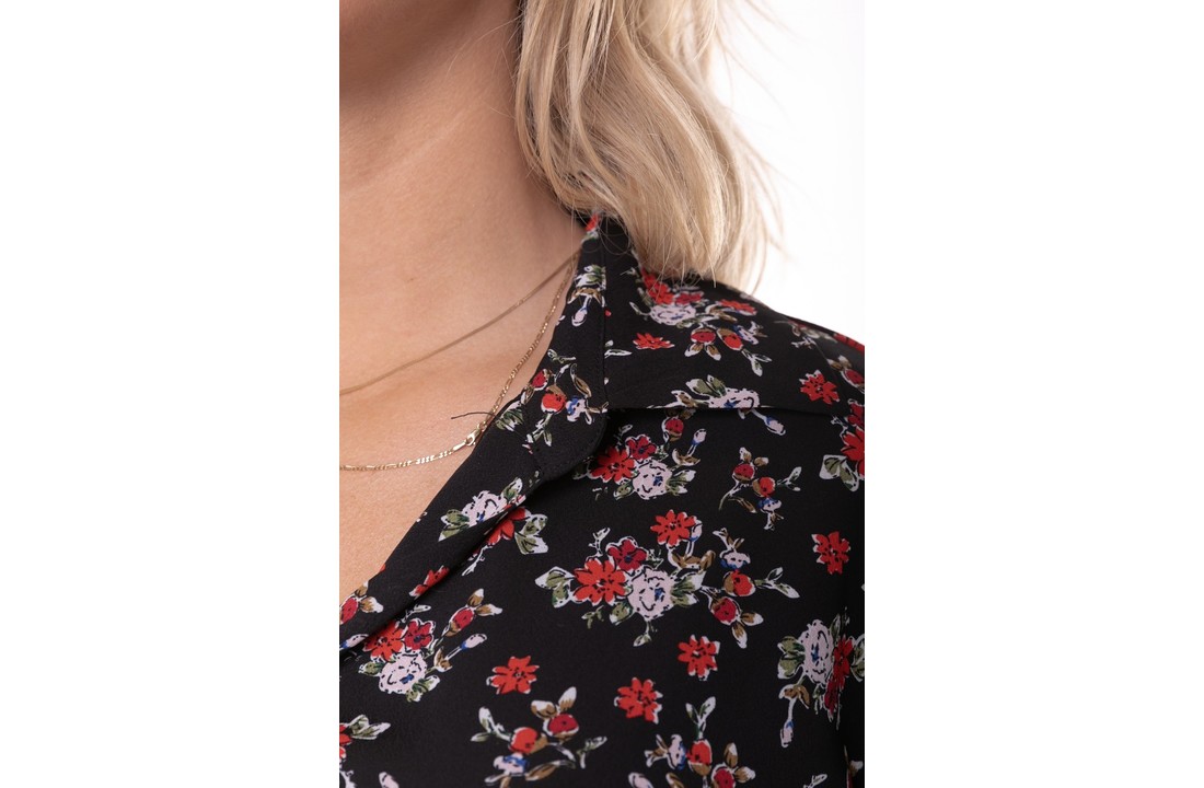 Colourful Rebel Lali Flower Pleated Blouse Woman Black/red